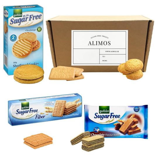 Alimos Sugar Free Biscuit Snack Gift Box (Chocolate Wafers, Fibre, Shortbread (3 Pack))