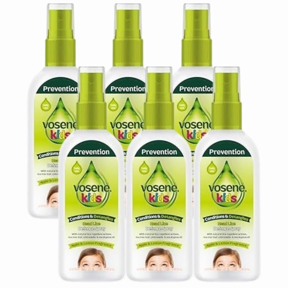Vosene Kids Head Lice Defence Spray 150ml x 6 – Daily Conditioning Detangler - Apple & Lemon Fragrance