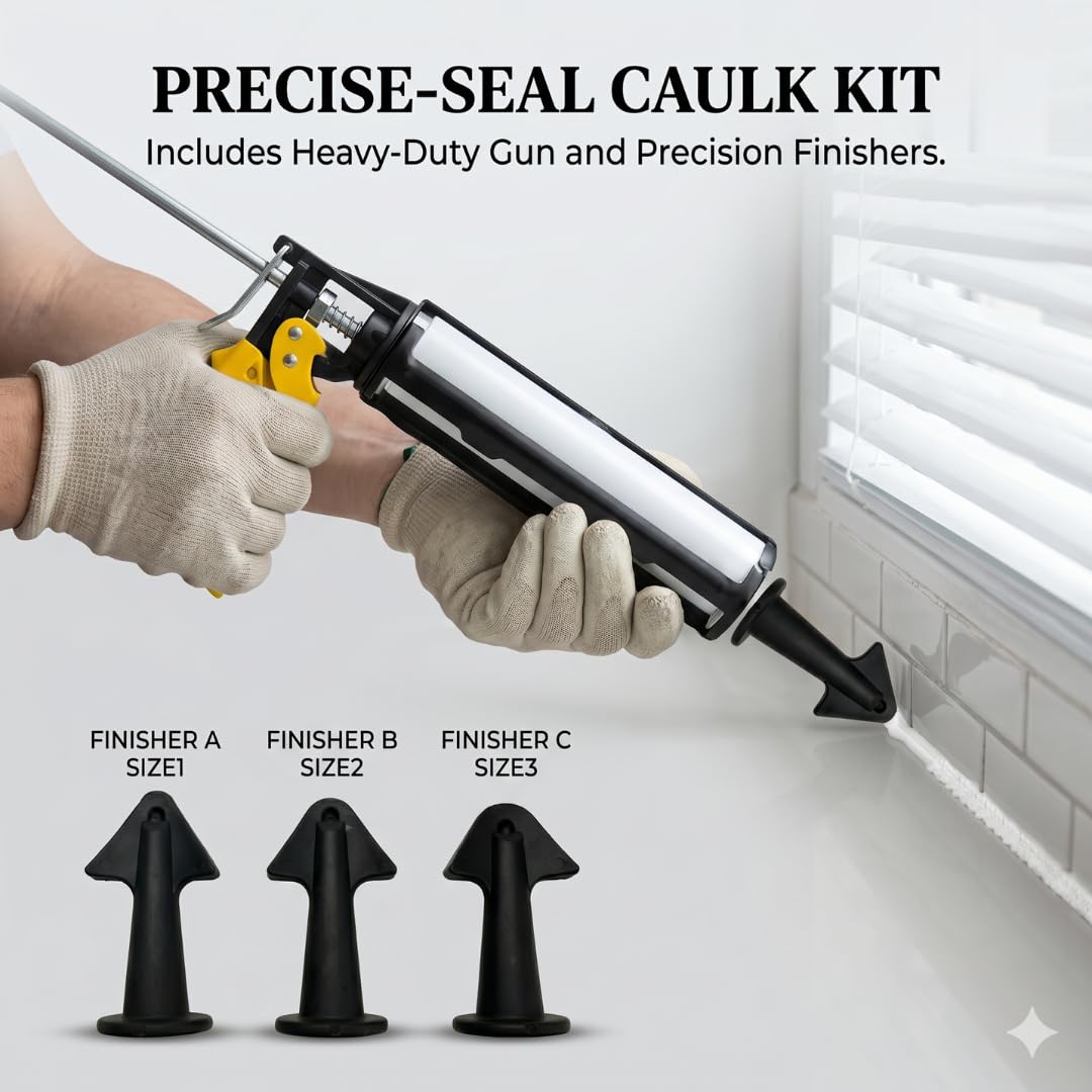 Tsekouri 25-Piece Professional Caulking Gun Kit | Complete Sealant Tool Set with Silicone Gun, Finishing Tools, Removal Set & Accessories | Bathroom, Shower, Kitchen, Window & Floor Sealing