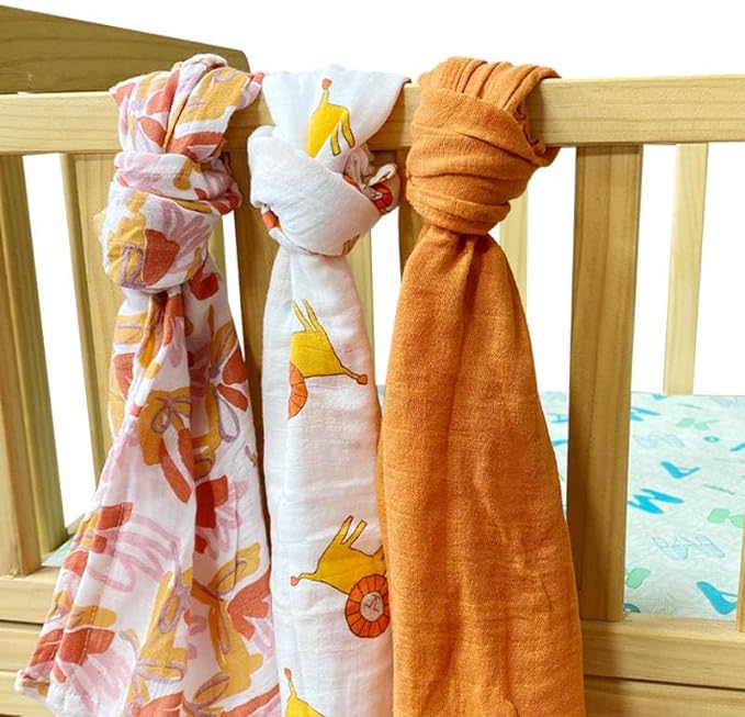 Alimos Organic Bamboo and Cotton Muslin Cloths - Soft and Gentle Baby Swaddle Blankets - Multi-Purpose Burp Cloths and Nursing Covers