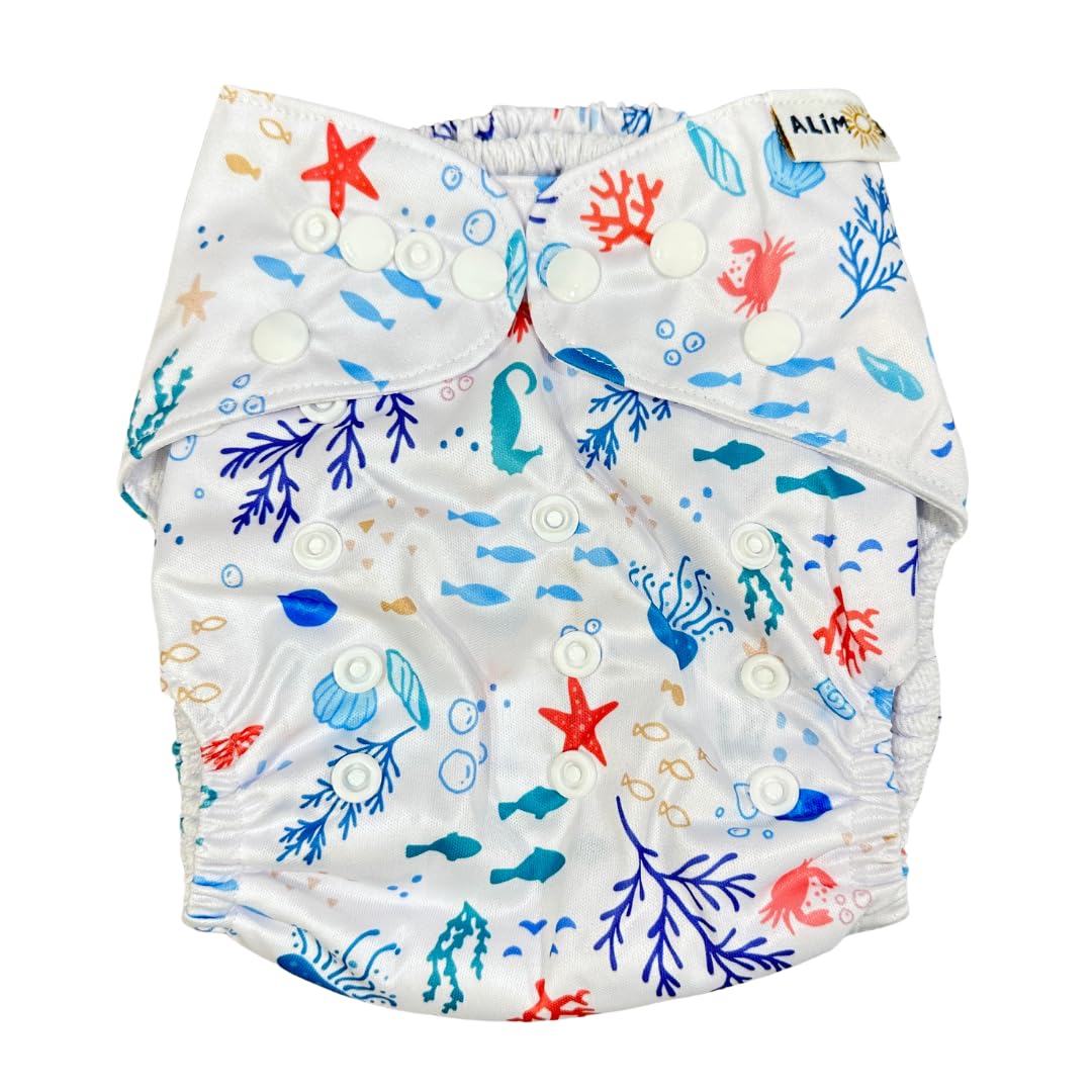 Alimos Swim Nappy and Waterproof Bag Washable Reusable for Happy Baby (0-3 Years) UK Brand (Sea)