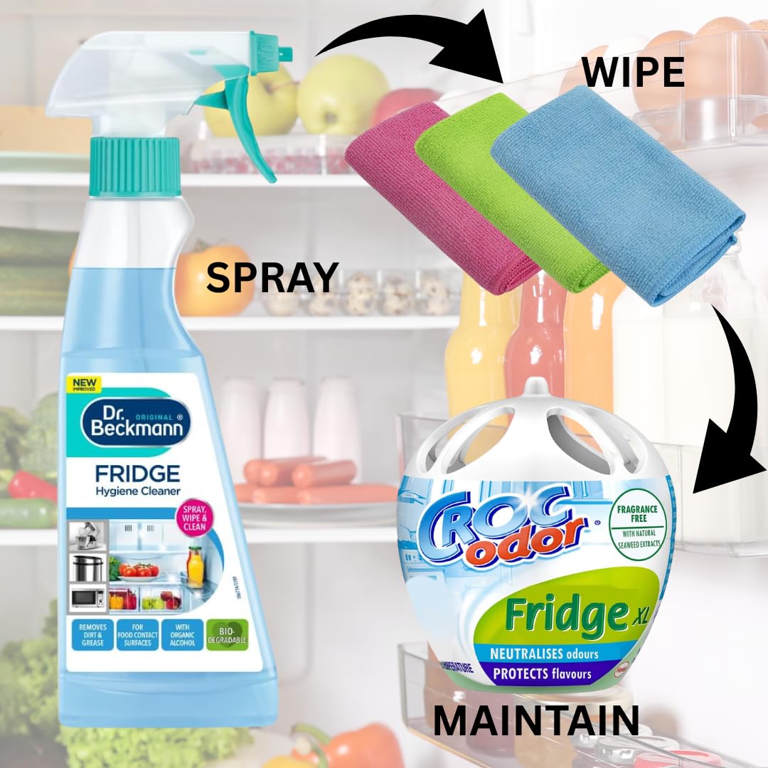 Croc’Odor Fridge Deodoriser XL 140g Bundled WIth Hygiene Cleaner 250ml and 3 Alimos Microfibre Cloths Fridge Cleaning and Odour Control Bundle
