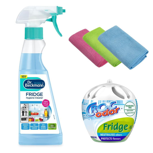 Croc’Odor Fridge Deodoriser XL 140g Bundled WIth Hygiene Cleaner 250ml and 3 Alimos Microfibre Cloths Fridge Cleaning and Odour Control Bundle