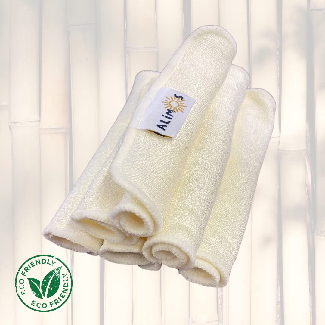 Alimos Bamboo Baby Wipes & Makeup Remover Reusable, Washable, Super Soft, Absorbent Pack of 6 Size Naturally Anti-Bacterial 15x15 cm