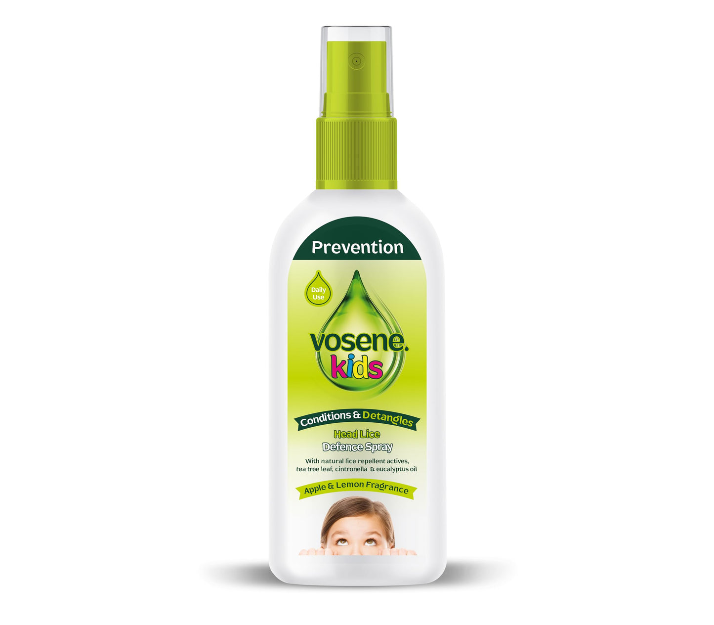 Vosene Kids Apple & Lemon Head Lice Defence Spray 150ml, Conditioning and detangling Natural Head lice Repellent with Tea Tree Leaf, citronella and Eucalyptus Oil, Helps to Keep headlice at Bay.