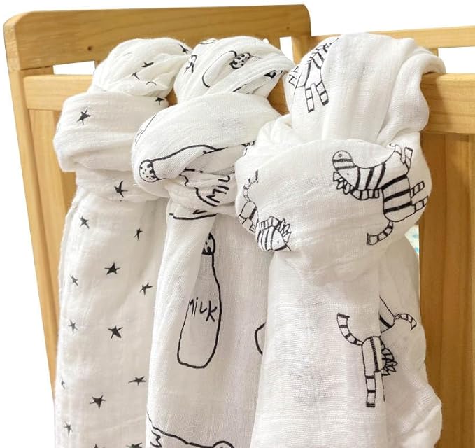 Alimos Organic Bamboo and Cotton Muslin Cloths - Soft and Gentle Baby Swaddle Blankets - Multi-Purpose Burp Cloths and Nursing Covers