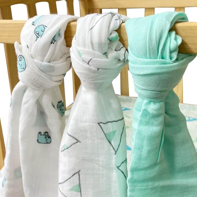 Alimos Organic Bamboo and Cotton Muslin Cloths - Soft and Gentle Baby Swaddle Blankets - Multi-Purpose Burp Cloths and Nursing Covers