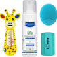 Alimos Baby Bath Silicone Brush & Fine Tooth Comb and Bath Thermometer to Work with Mustela Cradle Cap Foam Shampoo for Newborns 150ml