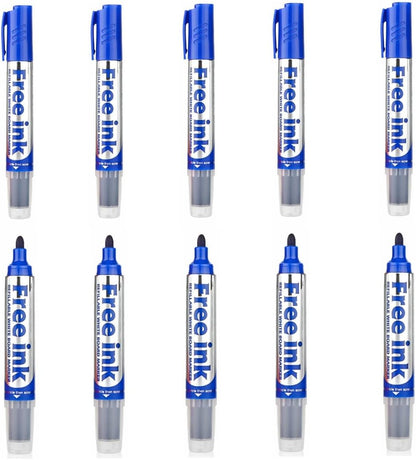 Alimos Whiteboard Pen Marker Set, 10 Pens, 3mm Round Tips, Refillable, High Performance Ink, Writes on Glass & Whiteboards