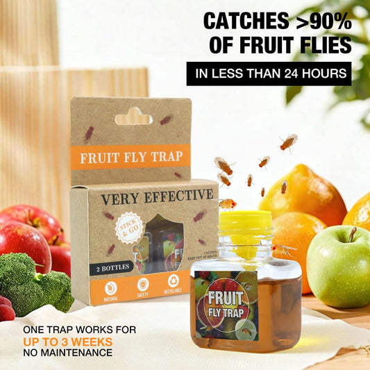 Fruit Fly Trap - 2 pack, Highly Effective Fruit Fly Killer for Home & Kitchen, Up to 3 Weeks of Performance per Bottle, Child & Pet Friendly