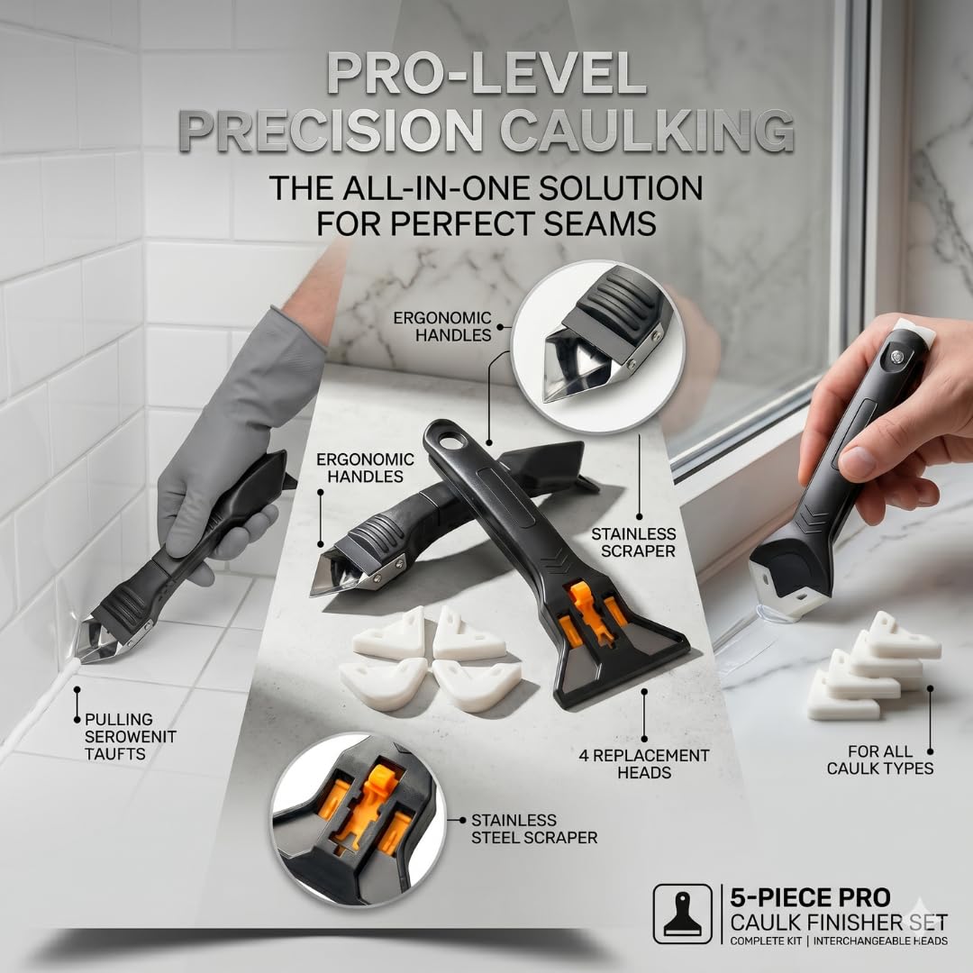 Tsekouri 25-Piece Professional Caulking Gun Kit | Complete Sealant Tool Set with Silicone Gun, Finishing Tools, Removal Set & Accessories | Bathroom, Shower, Kitchen, Window & Floor Sealing