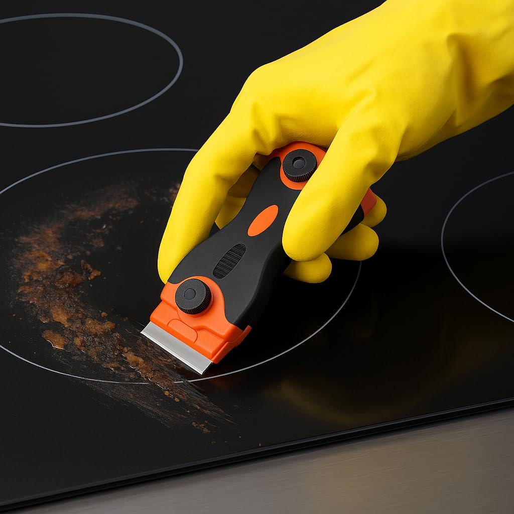 Alimos Oven Cleaning Kit – Oven & Grill Cleaner, Cookware Cleaner, 3 Microfibre Cloths, Non-Scratch Scraper, Cleaning Sponge, Extra Strong Rubber Gloves (M)