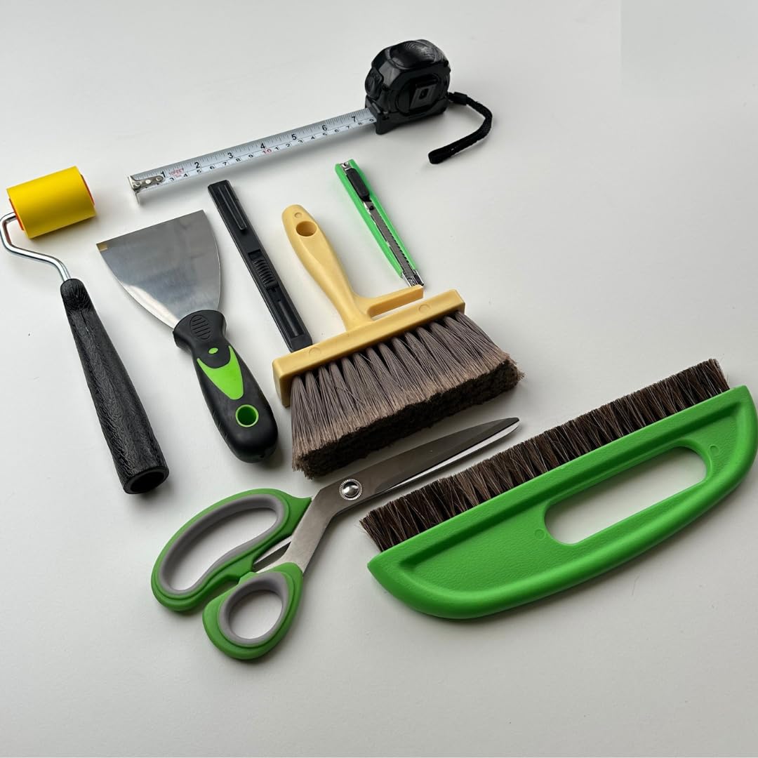 Tsekouri Wallpaper Paste Kit - Set Includes 8 Piece Wallpaper Kit Containing Wallpaper Paste Brush and Smoother, Wallpaper Seam Roller, Wall Paper Scraper Tool & Measuring Tape