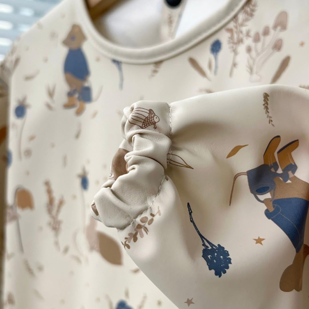 Alimos Long Sleeved Baby Bib 12-36 Months - Reversible Front Pocket for Baby Led Weaning - Waterproof & Easy to Clean - Ideal for Messy Mealtime - Cute & Practical Baby Feeding Bib (Mouse.)