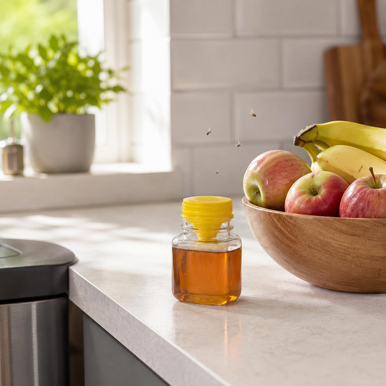 Alimos Fruit Fly Trap for Indoors, 2 Pack Fruit Fly Killer for Home and Kitchen, Natural Bait Fruit Fly Catcher, Up to 3 Weeks per Bottle, Child and Pet Friendly Indoor Fruit Fly Traps