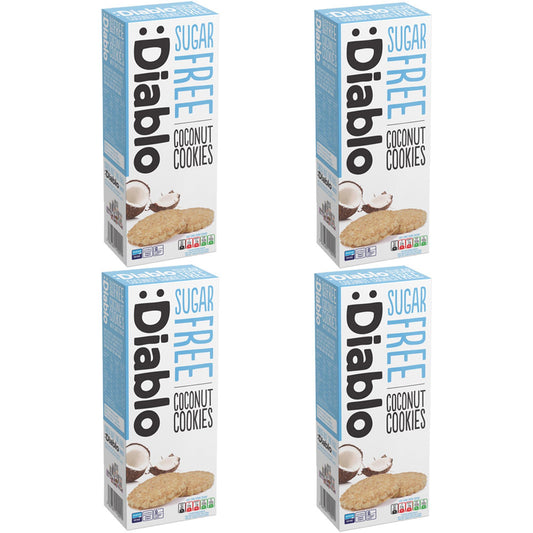 Diablo Sugar Free Cookies, Coconut – Low Sugar Snacks, Cookies Biscuits for All, Sweetened with Maltitol, Ideal for Gifting, Festive Hampers, Holiday Events & Special Occasions – 150g Pack of 4