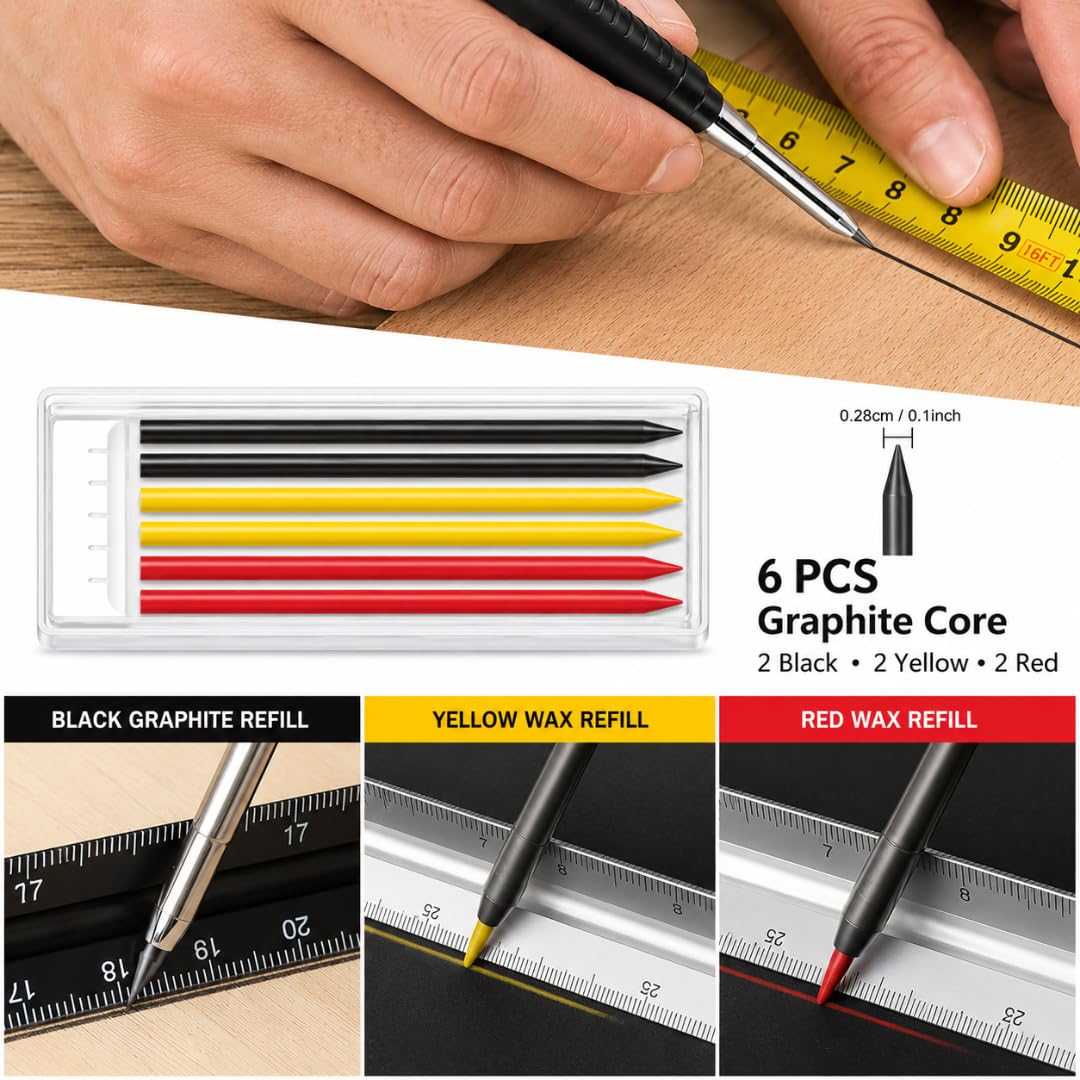 Tsekouri Digital Angle Finder Ruler 7 Inch/200mm Stainless Steel, LCD Angle Measurement Tool, Metal Protractor & Digital Angle Gauge with Carpenter Pencil & 6 Refill Tips, Internal & External Corners