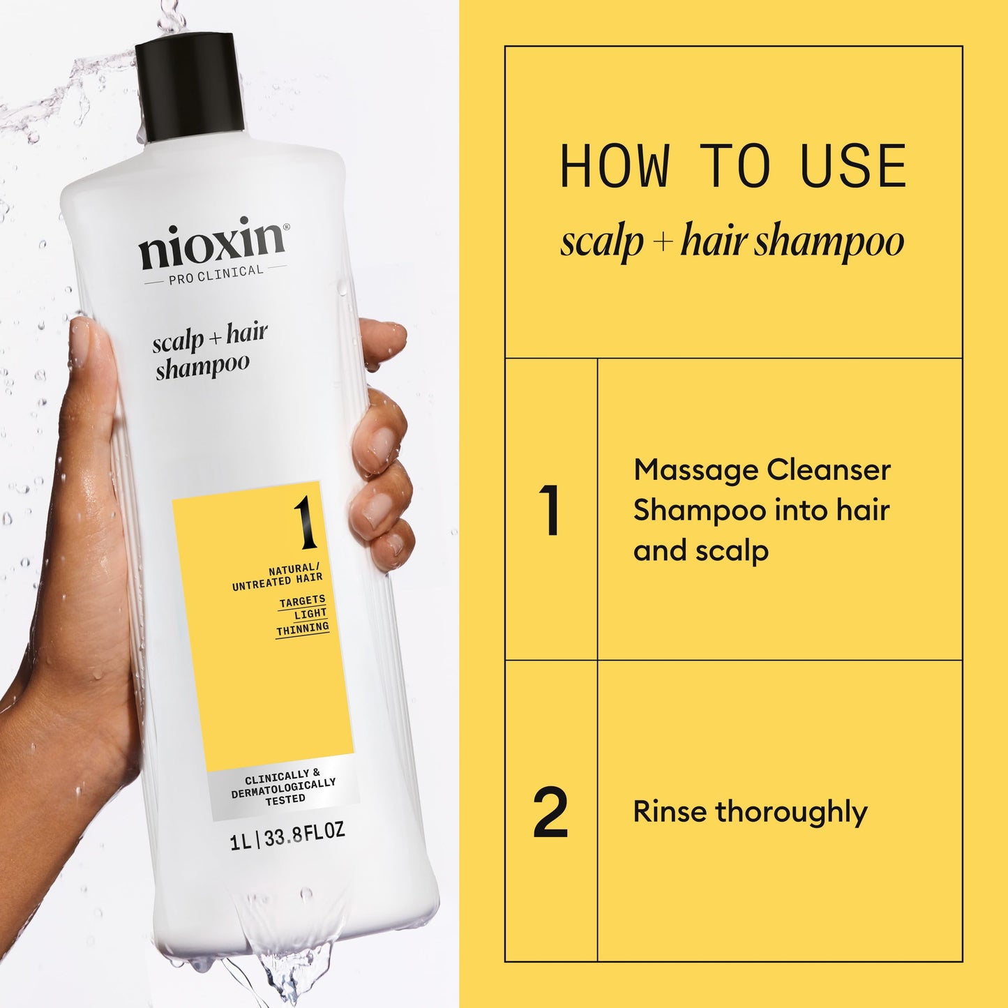 Nioxin System 1 Scalp + Hair Shampoo - Hair Thickening Shampoo For Natural Hair with Light Thinning - with Biotin & Niacinamide (1l)