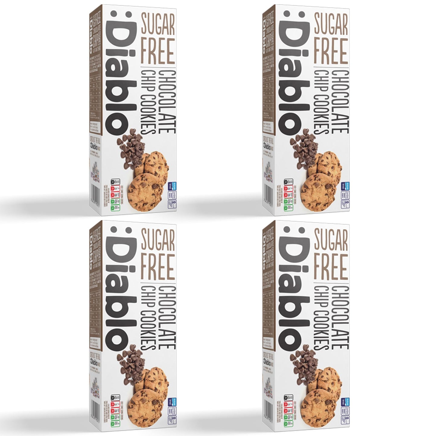 Diablo Sugar Free Chocolate Chip Cookies – Low Sugar Snacks Made with Maltitol, Crunchy Chocolate Flavor Treats for Everyday Snacking, Guilt Free Biscuit Alternative, 130g Pack of 4