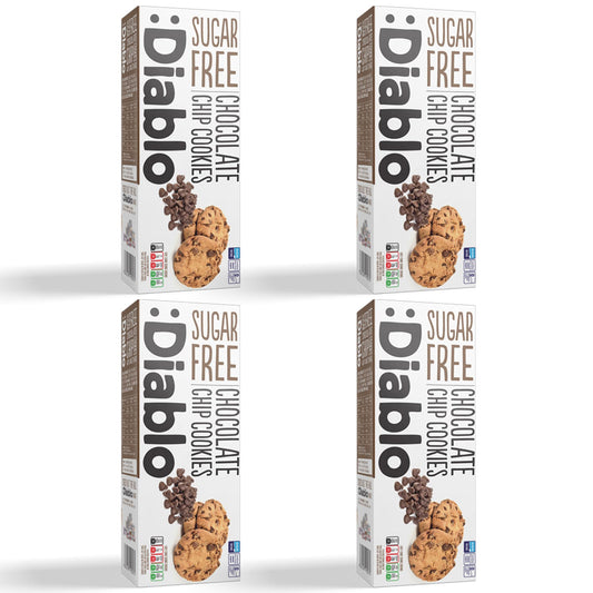 Diablo Sugar Free Chocolate Chip Cookies – Low Sugar Snacks Made with Maltitol, Crunchy Chocolate Flavor Treats for Everyday Snacking, Guilt Free Biscuit Alternative, 130g Pack of 4