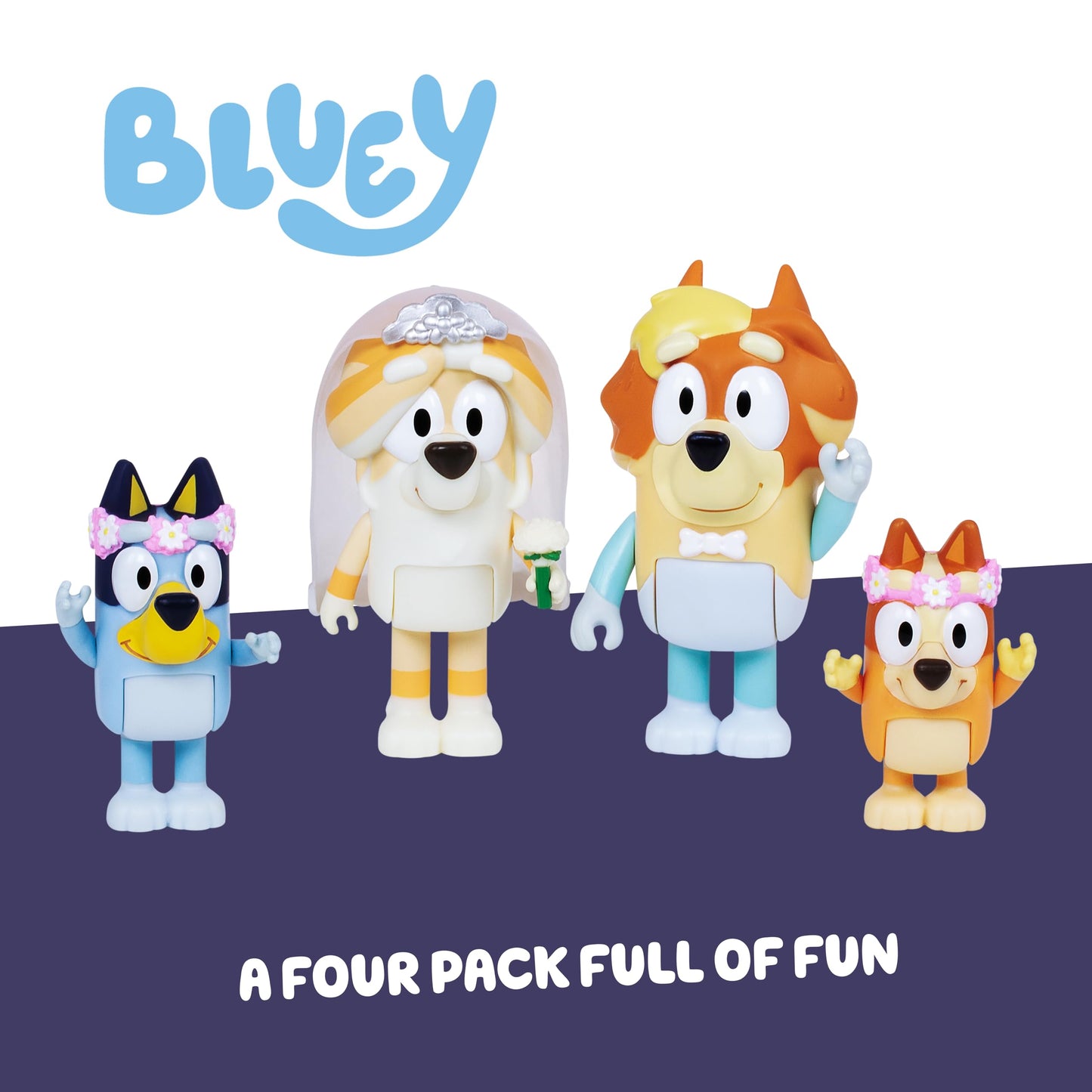 Bluey Figure 4-Pack Wedding Time | Re-enact Uncle Rad And Frisky's Wedding Day And Bingo Flower Girl Figures