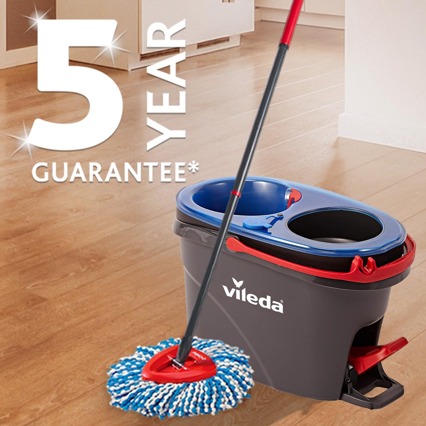 Vileda H2PrO Spin Mop System - Separates Clean and Dirty Water - Effortless Wringing - Microfibre Cleaning - Easy Assembly - Ergonomic Design - Formerly Known as Vileda RinseClean