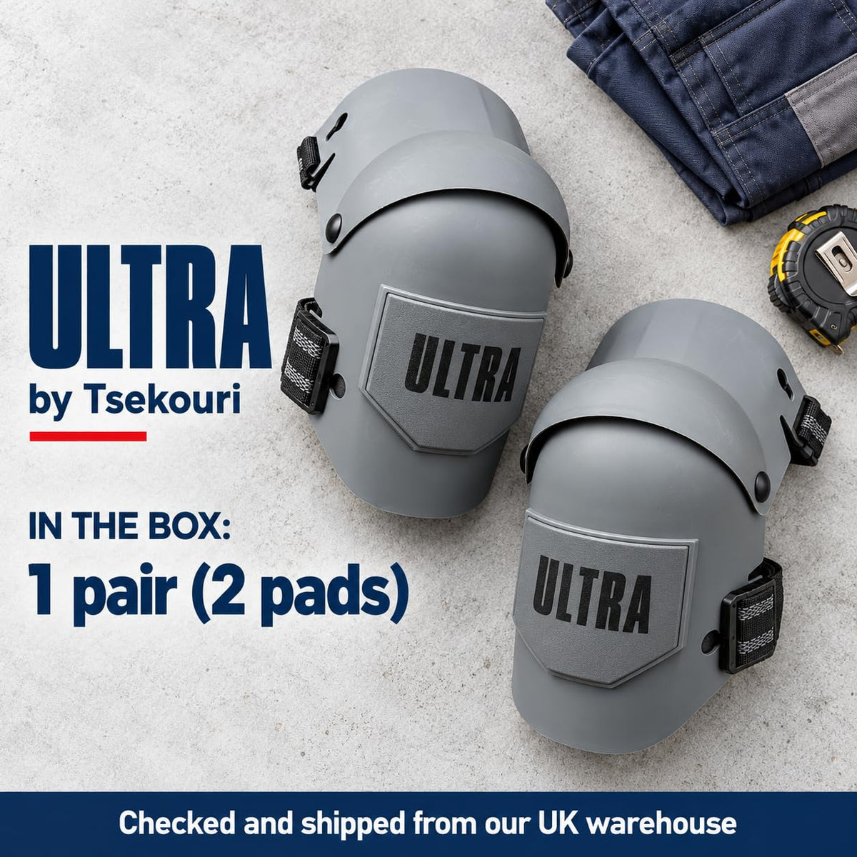 Tsekouri Ultra Knee Pads for Work, Hinged Hard Shell, EVA Foam, 1 Pair