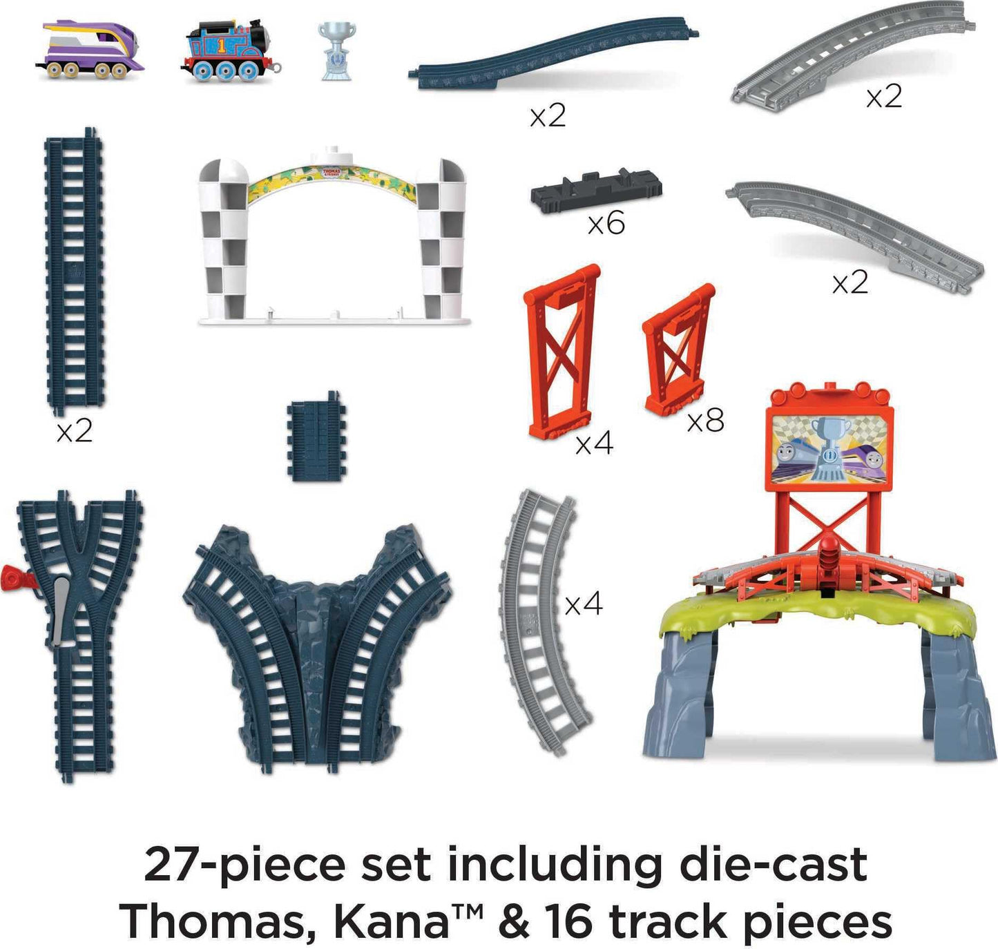 Thomas & Friends Diecast Toy Train Set Race for the Sodor Cup with Thomas & Kana Engines & Track for Preschool Kids Ages 3+ Years, HFW03