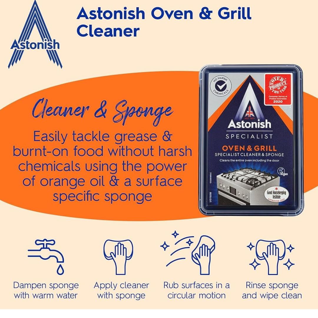 Alimos Oven Cleaning Kit – Oven & Grill Cleaner, Cookware Cleaner, 3 Microfibre Cloths, Non-Scratch Scraper, Cleaning Sponge, Extra Strong Rubber Gloves (M)