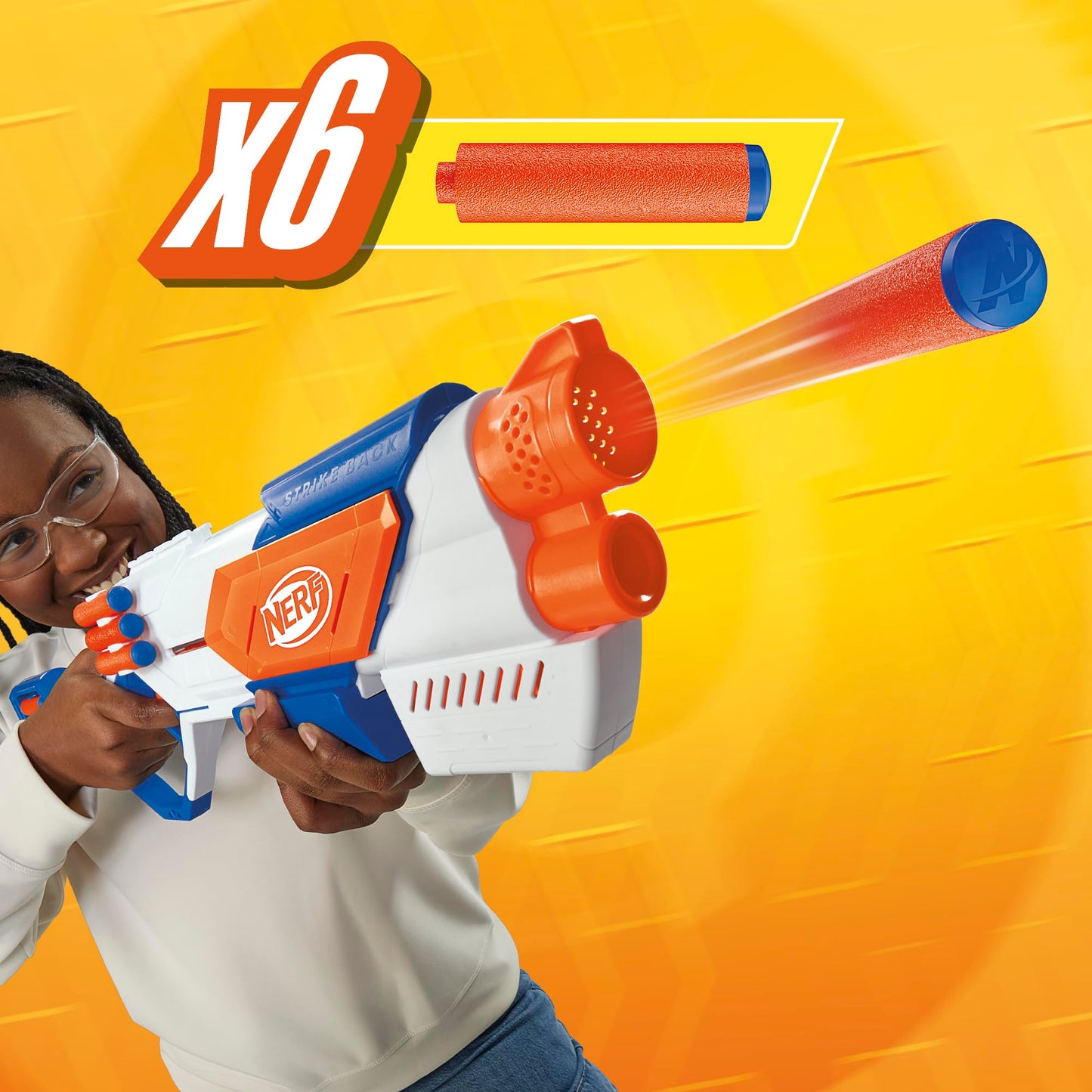 Nerf N Series Strikeback Blaster with Snapback Action, Internal 6-Dart Clip & 12-Dart Storage, Includes 18 Official N1 Foam Darts, High-Performance Toy Blaster for Kids 8 For Kids