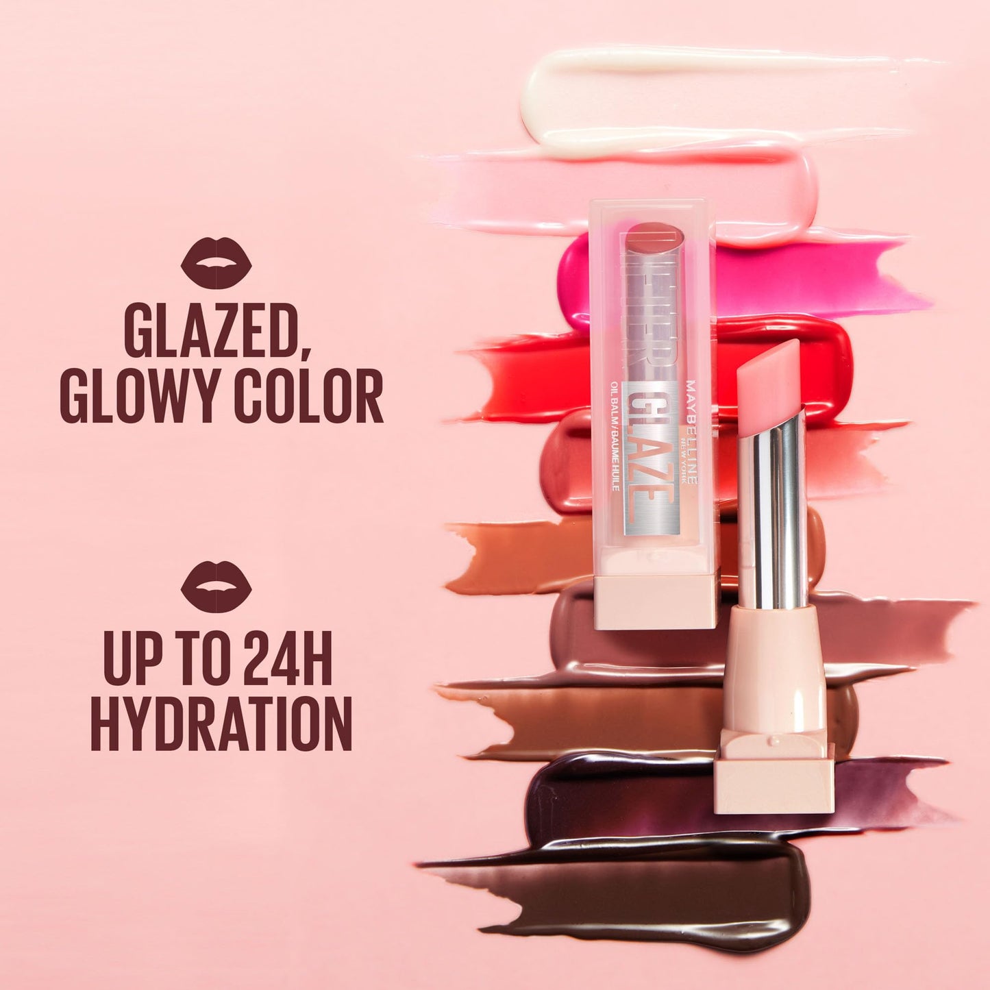 Maybelline New York Lifter Glaze Lip Oil Balm, Up to 24HR Hydration, Plumping for Fuller Lips, Hyaluronic Acid & Acerola Cherry Extract for Ultra-Comfortable Shine, Shade: Cherry Swirl