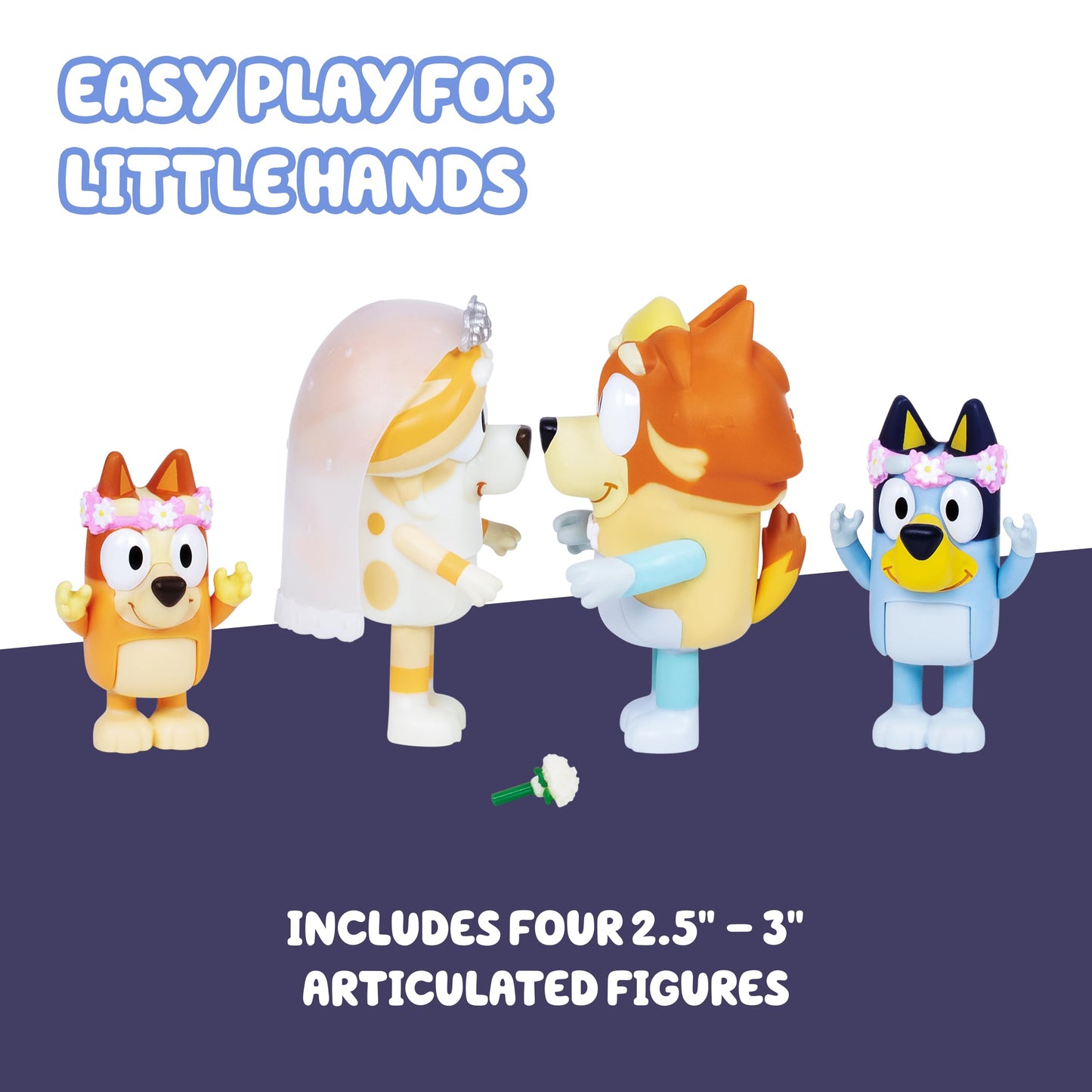 Bluey Figure 4-Pack Wedding Time | Re-enact Uncle Rad And Frisky's Wedding Day And Bingo Flower Girl Figures
