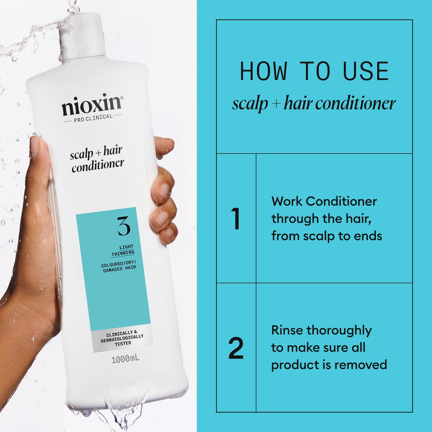 Nioxin System 3 Scalp + Hair Conditioner - Hair Thickening Conditioner for Coloured, Dry and Damaged Hair with Light Thinning - with Biotin & Niacinamide, 1L