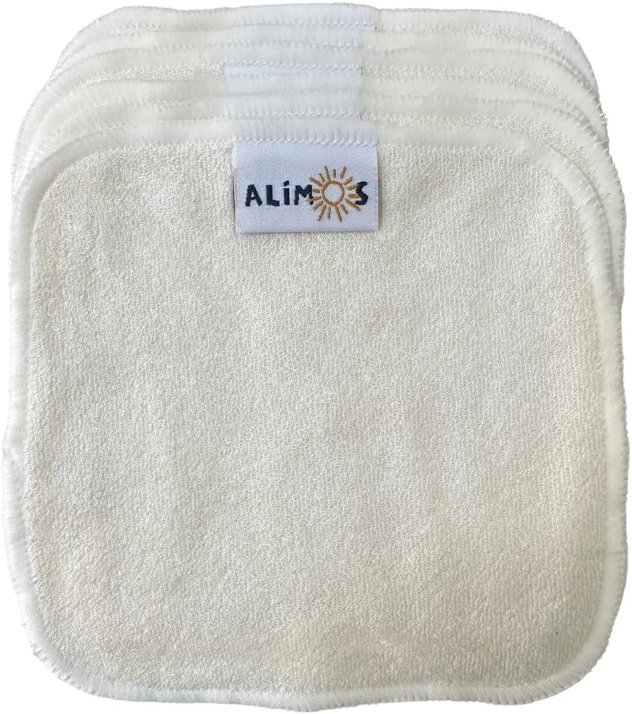 Alimos Bamboo Baby Wipes Reusable Washable Pack of 6 - Size: 15 * 15cm Perfect for Baby's Hands and Face, Absorbent Super Soft & Naturally Anti-Bacterial 6pcs