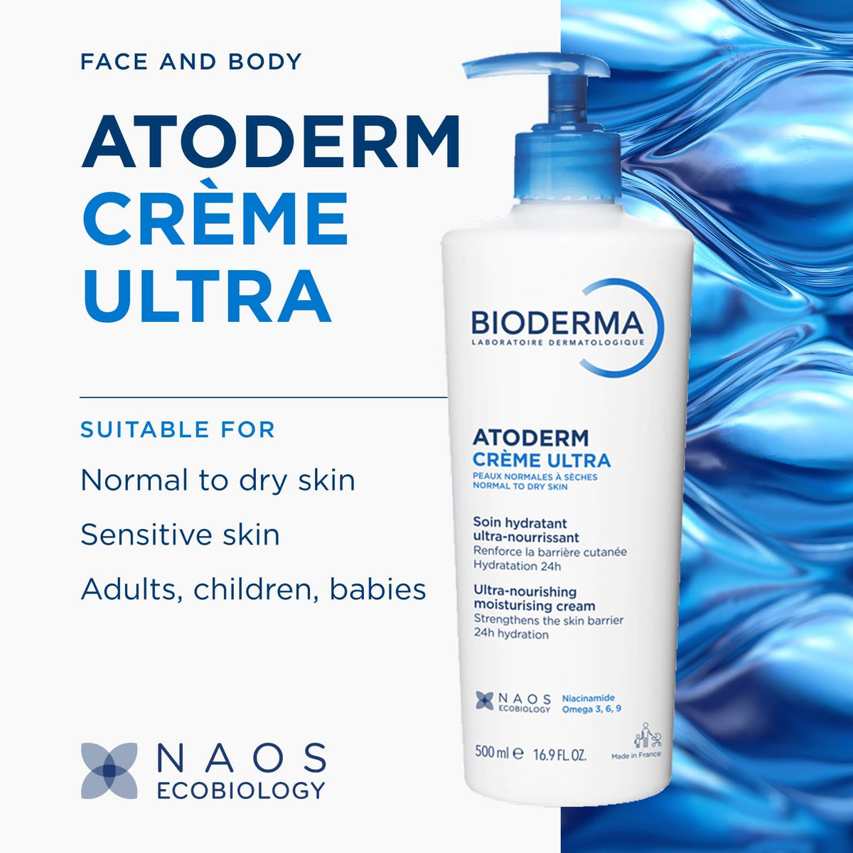 Bioderma Atoderm Cream Ultra Moisturiser for Dry Sensitive Skin 500ml