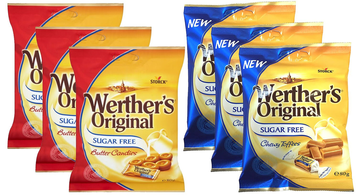 Werthers Sugar Free 3 of Each Toffees and Candies 80g Bags