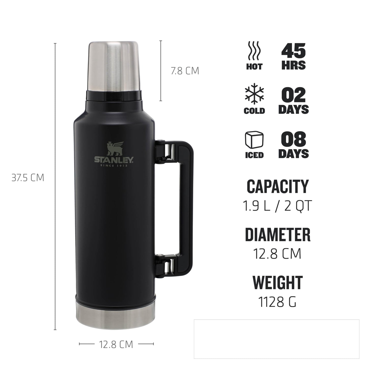 Stanley 1913 Classic Legendary Thermal Flask 1.9L - Matte Black
