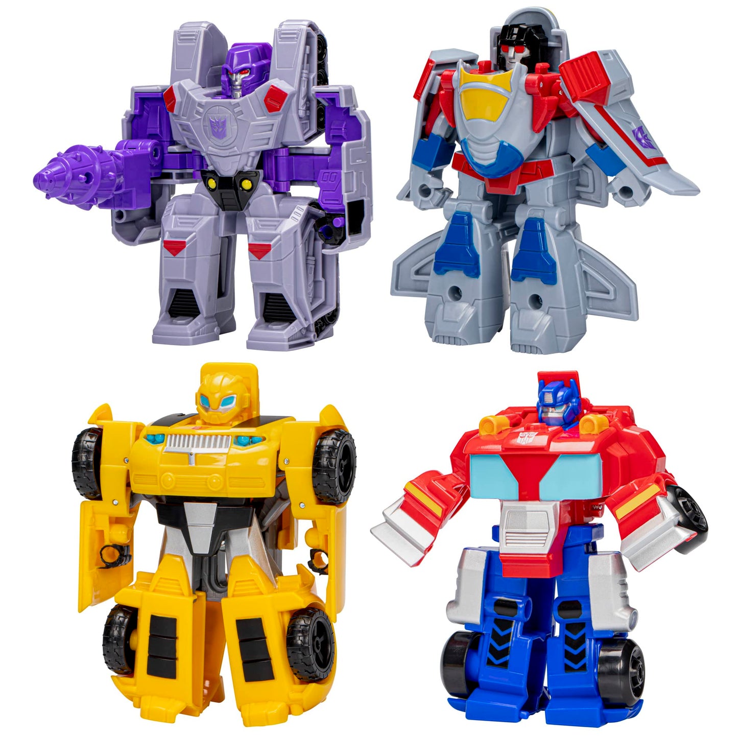Transformers Toys Heroes vs Villains 4-Pack, Autobot and Decepticon 11-cm Action Figures, Preschool Robot Toys for Children Aged 3 and Up
