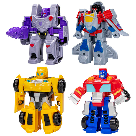 Transformers Toys Heroes vs Villains 4-Pack, Autobot and Decepticon 11-cm Action Figures, Preschool Robot Toys for Children Aged 3 and Up