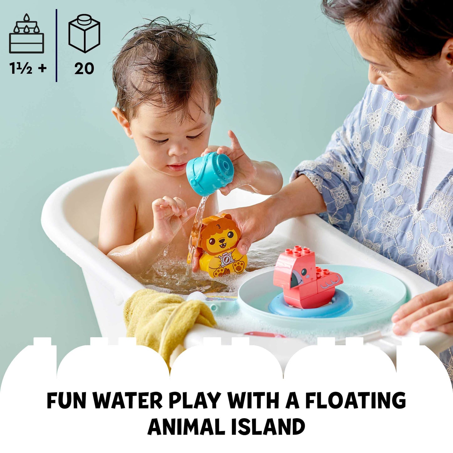 LEGO 10966 DUPLO Bath Time Fun: Floating Animal Island Bath Toy for Babies and Toddlers 1.5 plus Years Old, Baby Bathtub Water Toys, Easy to Clean