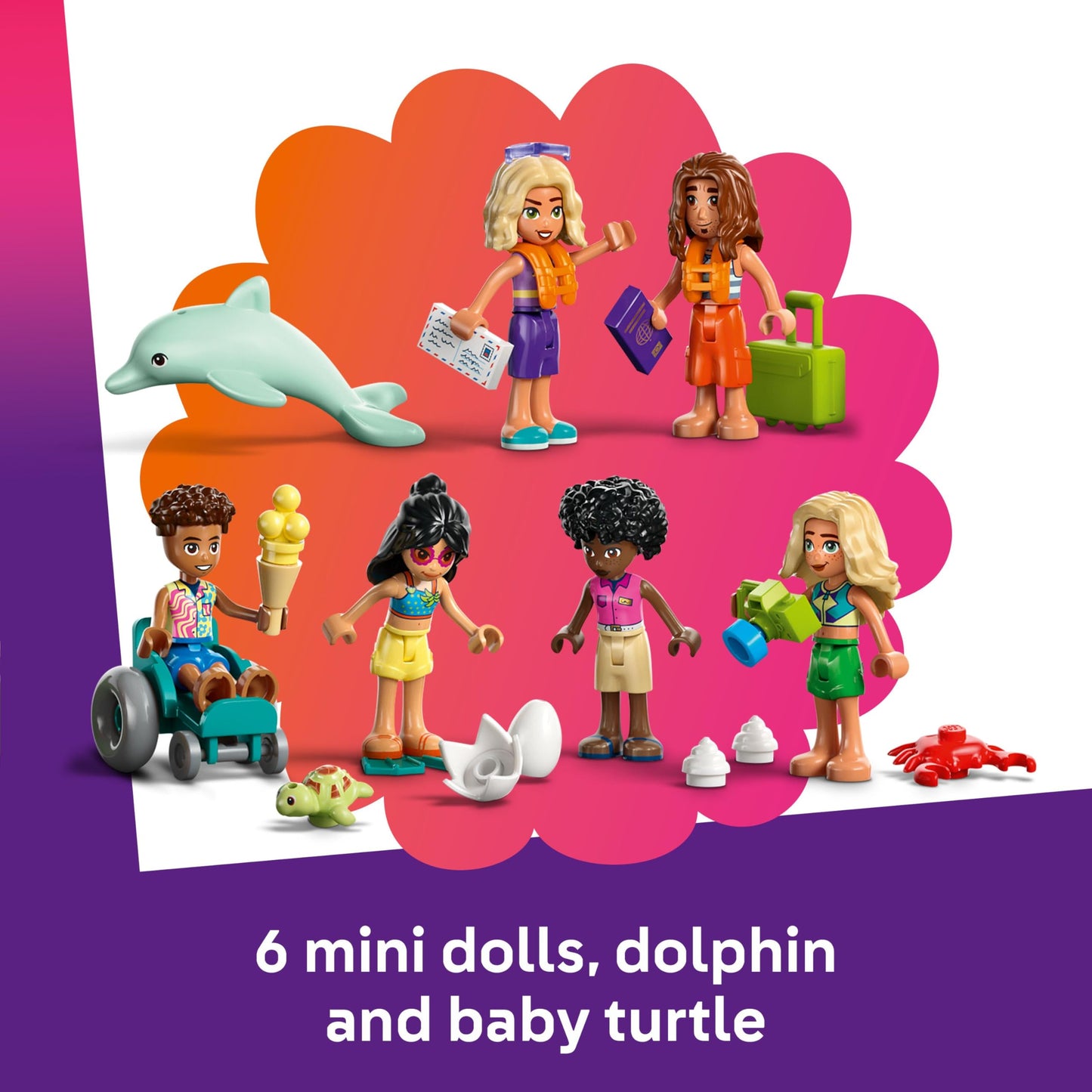 LEGO Friends Family Holiday Beach Resort Toy with 6 Mini Dolls, plus Turtle & Dolphin Animal Figures, an Ice Cream Stand and Accessories - Creative Birthday Gift for 8+ Year Old Girls - 42673