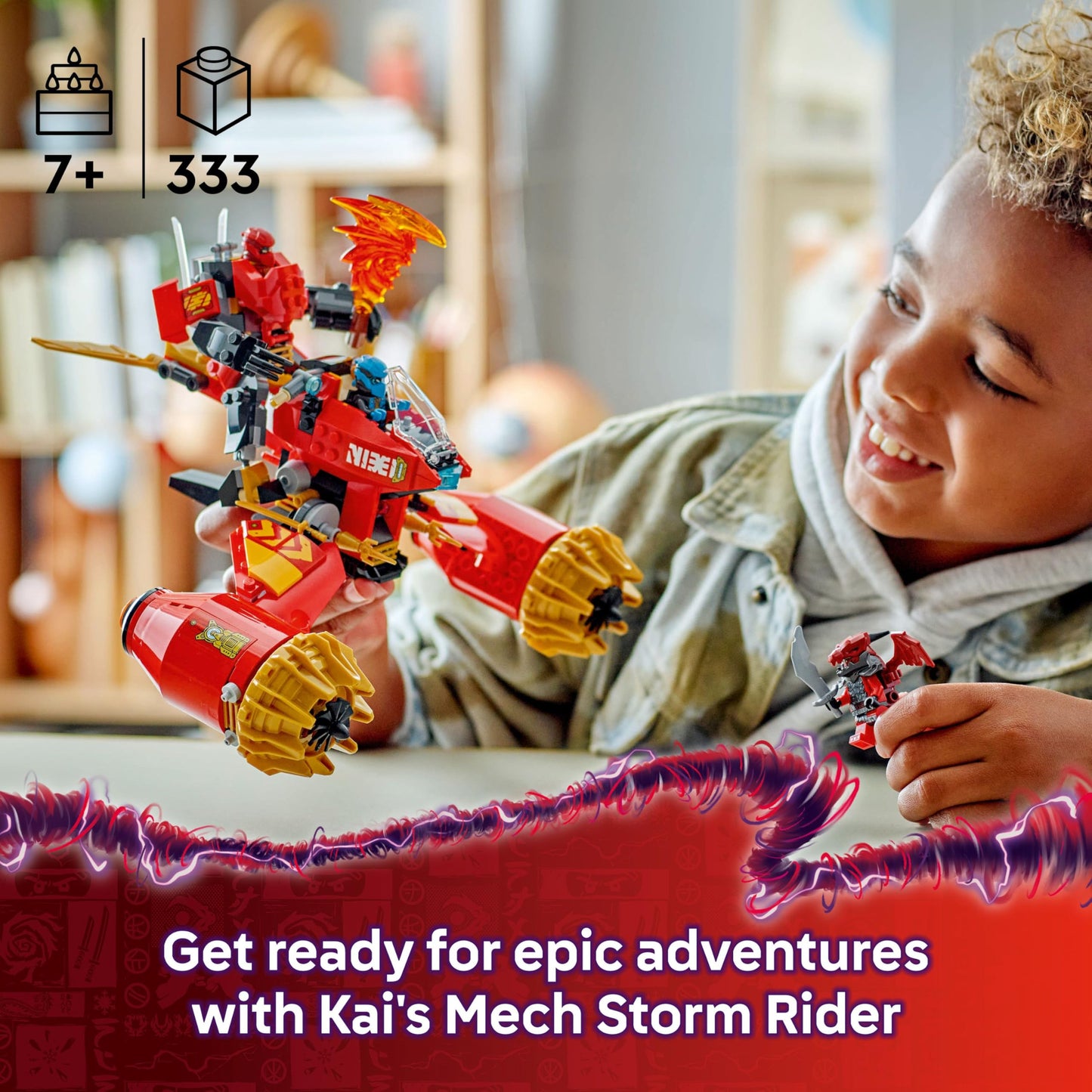 LEGO NINJAGO Kai’s Mech Storm Rider - Ninja Toy with a Flying Motorbike, Action Figure & 3 Minifigures - Birthday Gift Idea for 7 Plus Year Old Boys, Girls and Dragons Rising Fans 71830