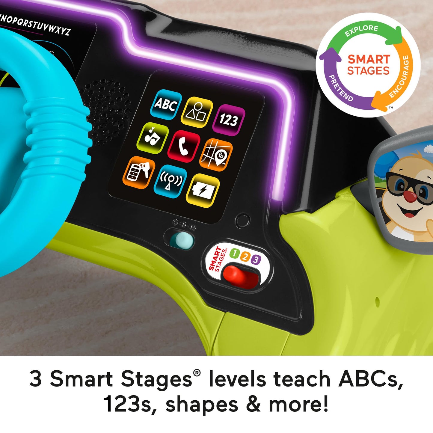 Fisher-Price Baby & Toddler Learning Toy Laugh & Learn Sit & Steer Driver Car Activity Center with Smart Stages for Ages 6+ Months, HTW88