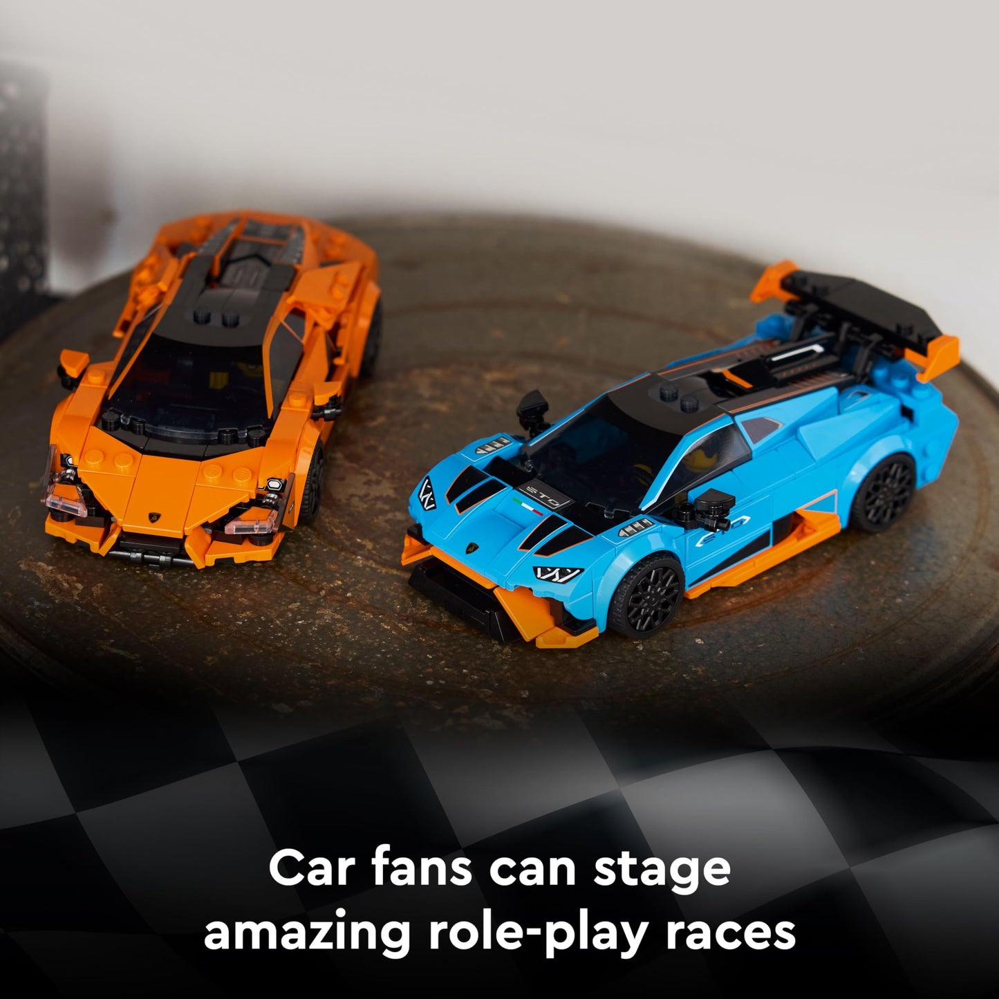 LEGO Speed Champions Lamborghini Revuelto & Huracán STO - Toy Race Cars Model Kit incl. 2 Driver Minifigures - Birthday Gift for 10+ Year Old Boys - 77238