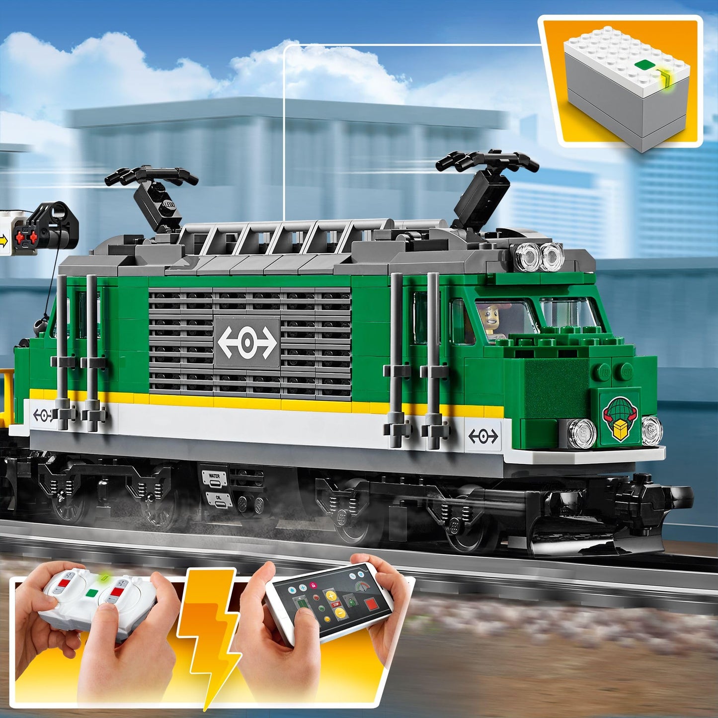 LEGO City Cargo Train Toy with Motorized Remote Control Engine, incl. Rail Tracks, Signal Lights & Control Center - 6-12 Year Old Boys & Girls Gifts - 60198