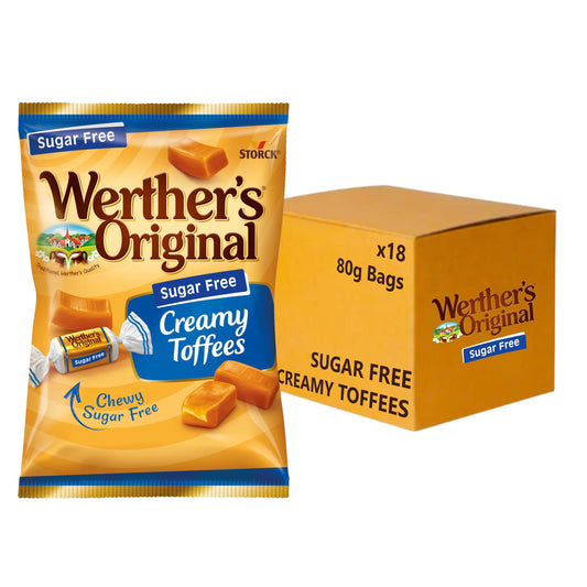 Werther's Original Sugar Free Creamy Toffees, No Sugar But All the Creamy Toffee Taste You Love, 80 g (Pack of 18)
