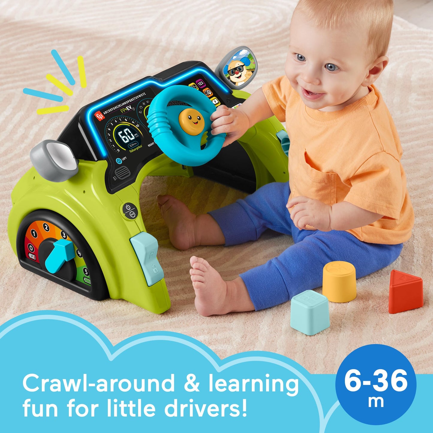 Fisher-Price Baby & Toddler Learning Toy Laugh & Learn Sit & Steer Driver Car Activity Center with Smart Stages for Ages 6+ Months, HTW88