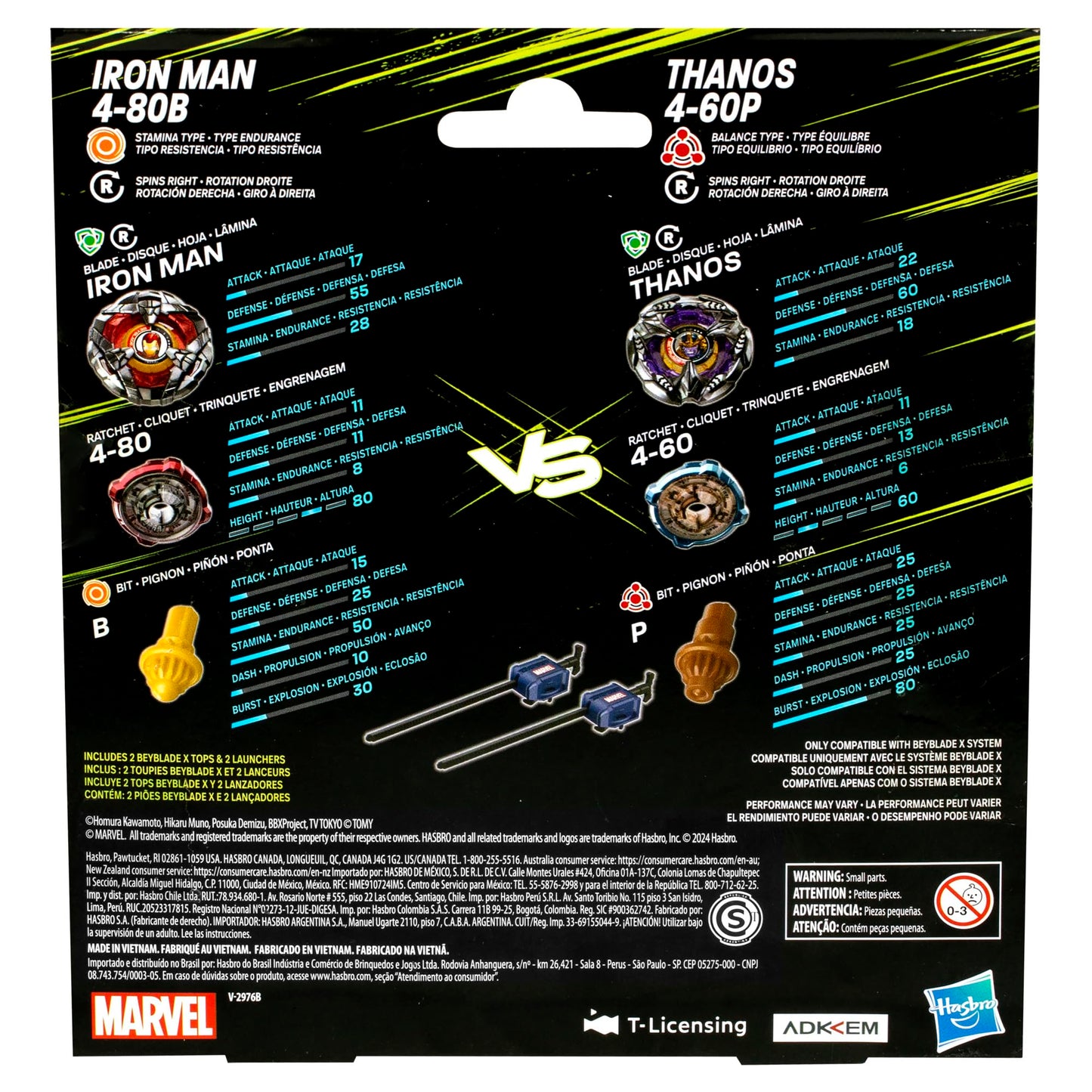 Beyblade X Marvel Collab Iron Man 4-80B vs. Thanos 4-60B Multipack Set
