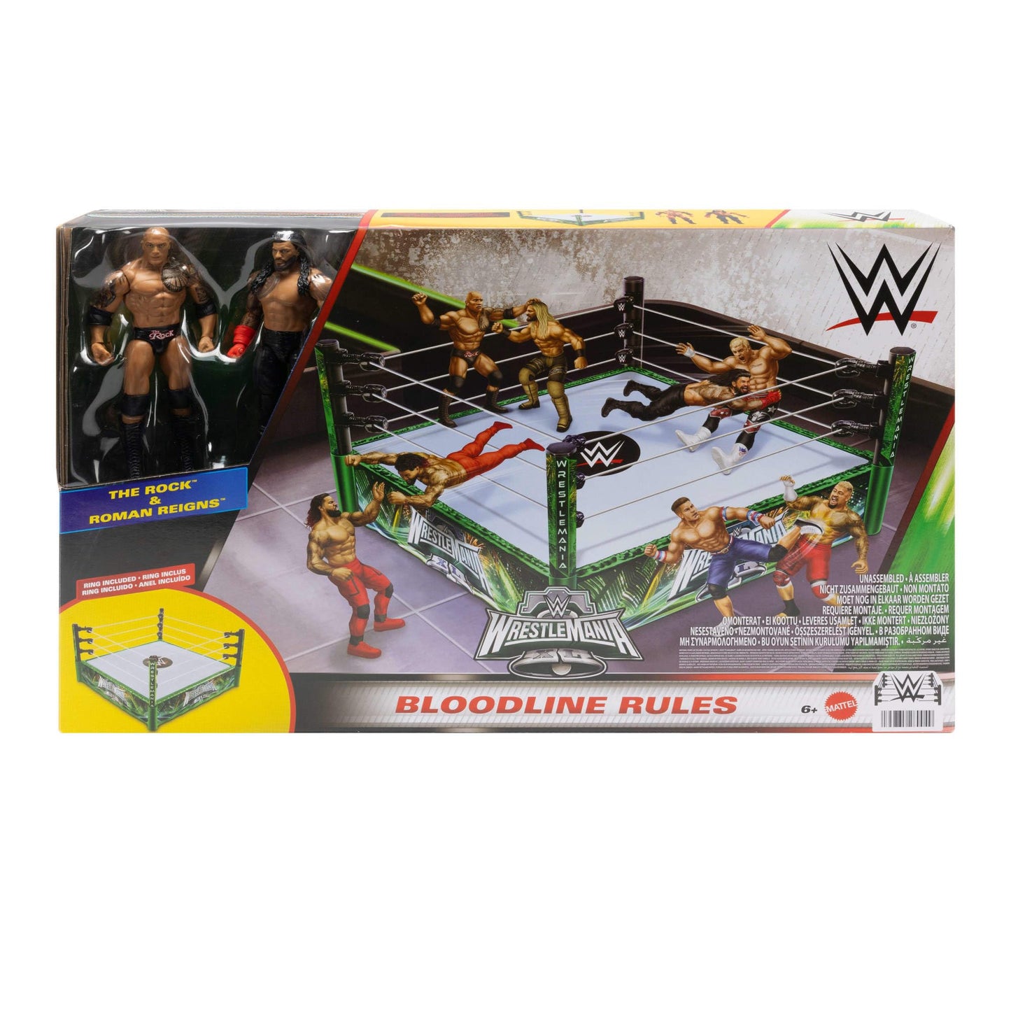 Mattel WWE Bloodline Rules Playset with Ring & 2 Action Figures, Includes The Rock & Roman Reigns 6-inch Superstar Collectibles, JDB55