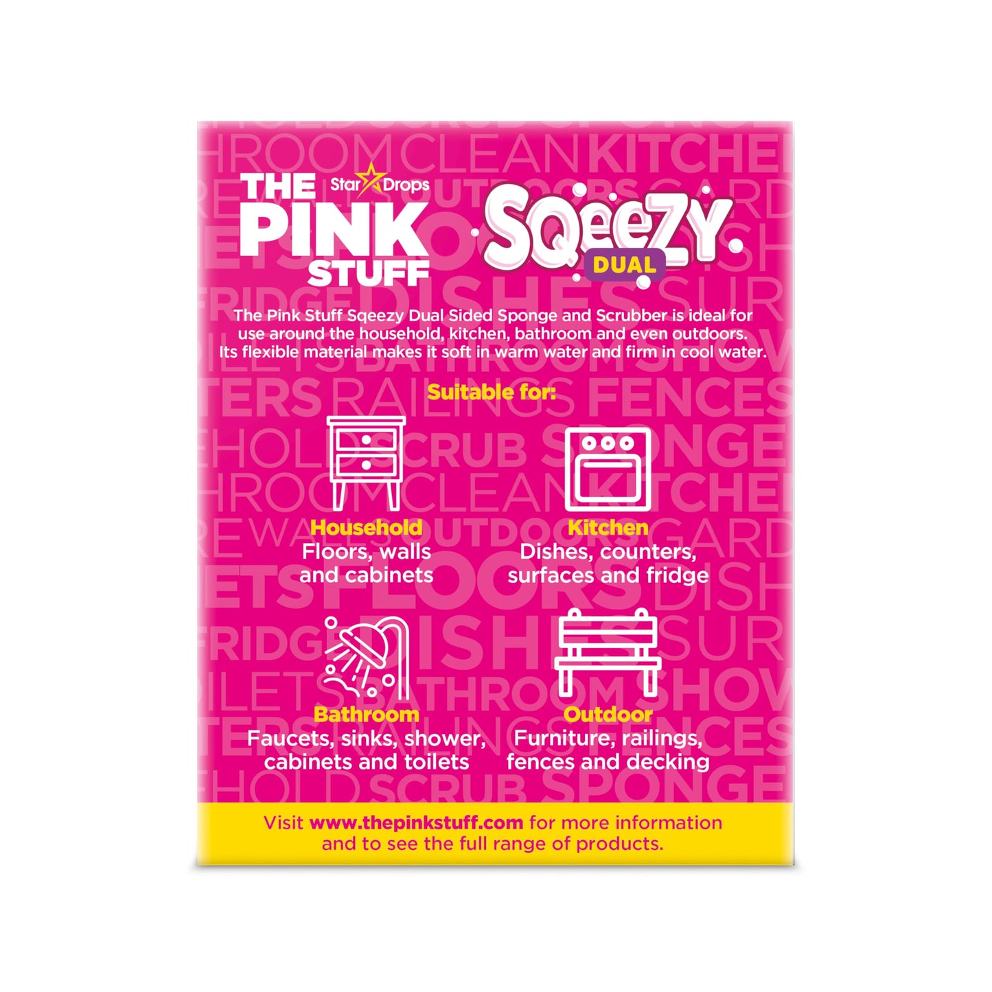 The Pink Stuff Sqeezy Dual sponge uses - household, kitchen, bathroom, outdoor